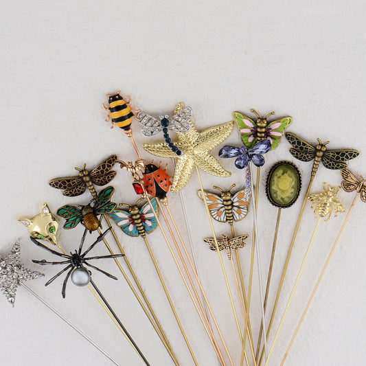 Whimsical Animal and Insect Long Hat Pin 8 inch