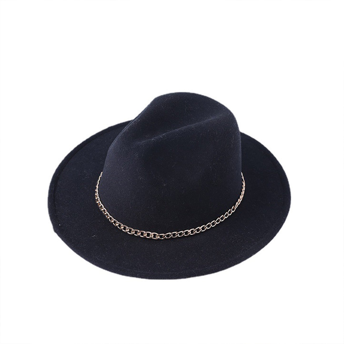 Women Wide Brim Fedora Hat with Gold Chain Band