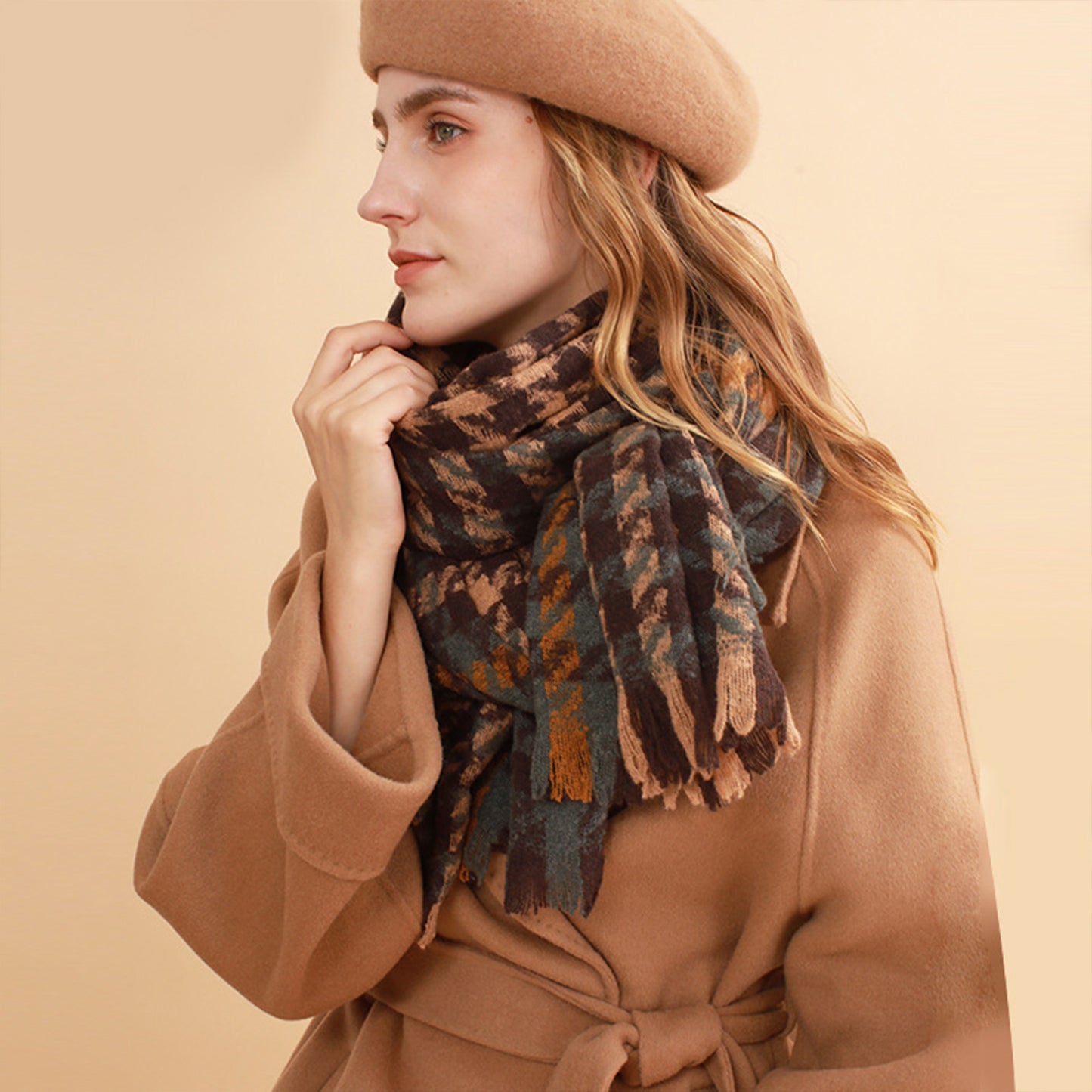 Womens Soft Oversized Plaid Scarf with Fringe Trim for Cold Weather 75¡Á23.6 Inches