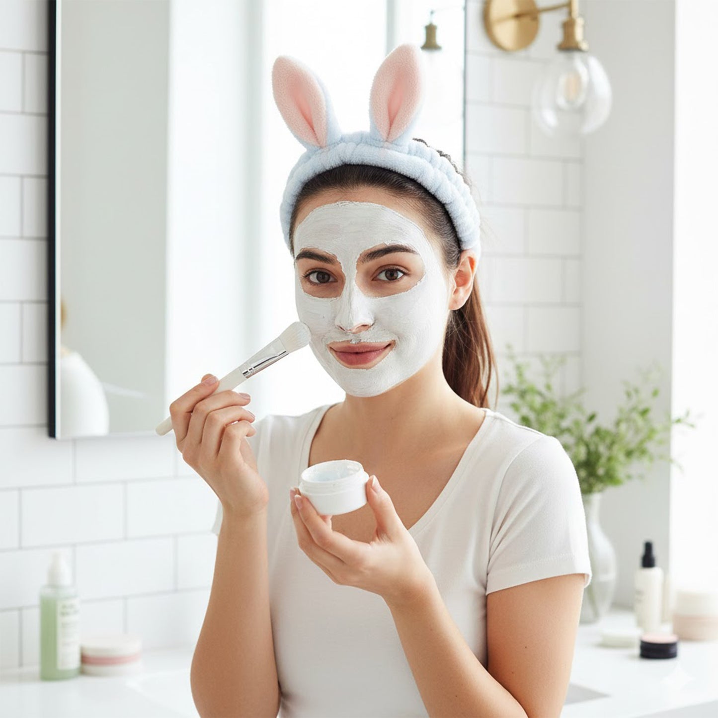 Plush Bunny Ear Headband Set Soft Stretch Wash Headbands Two Pack