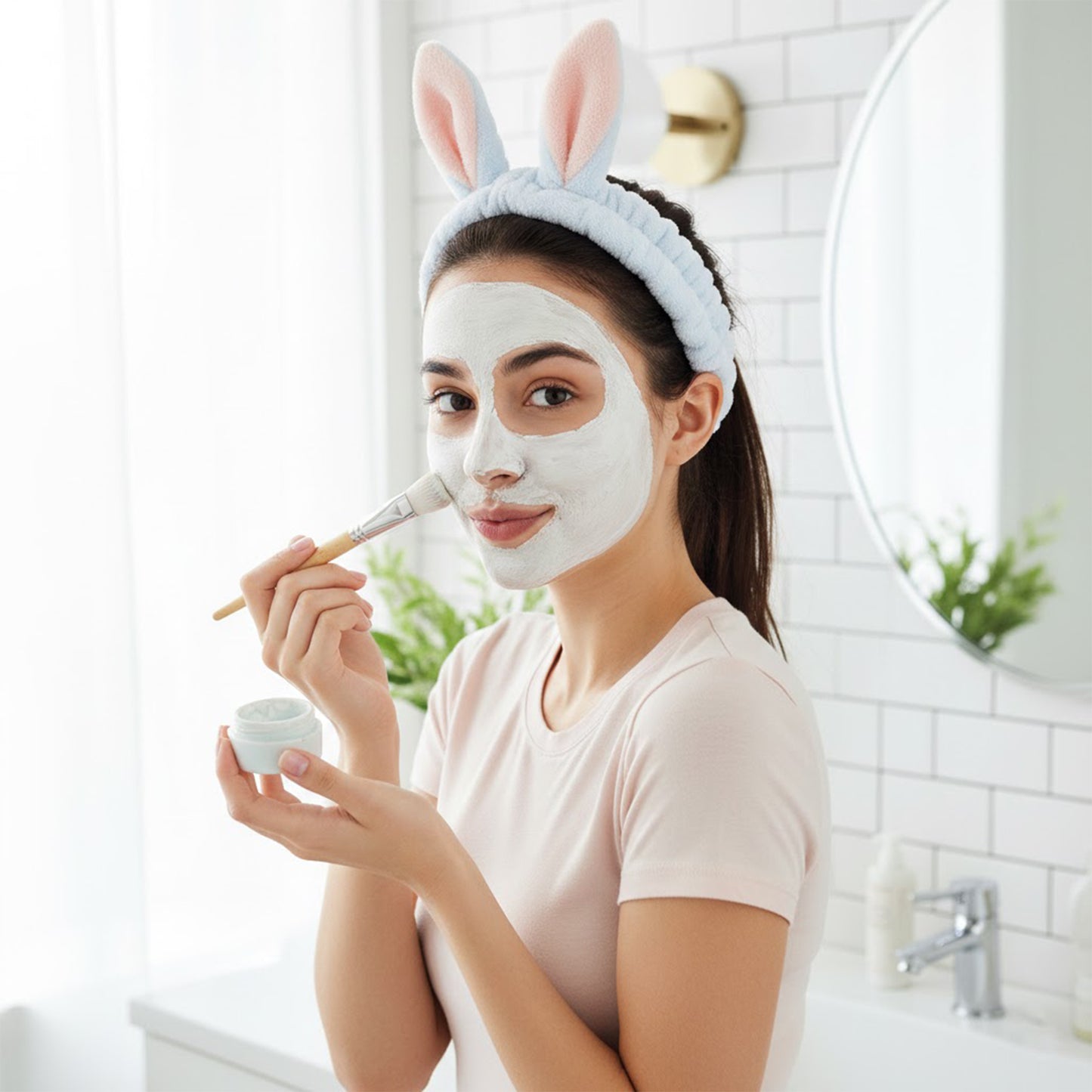 Plush Bunny Ear Headband Set Soft Stretch Wash Headbands Two Pack