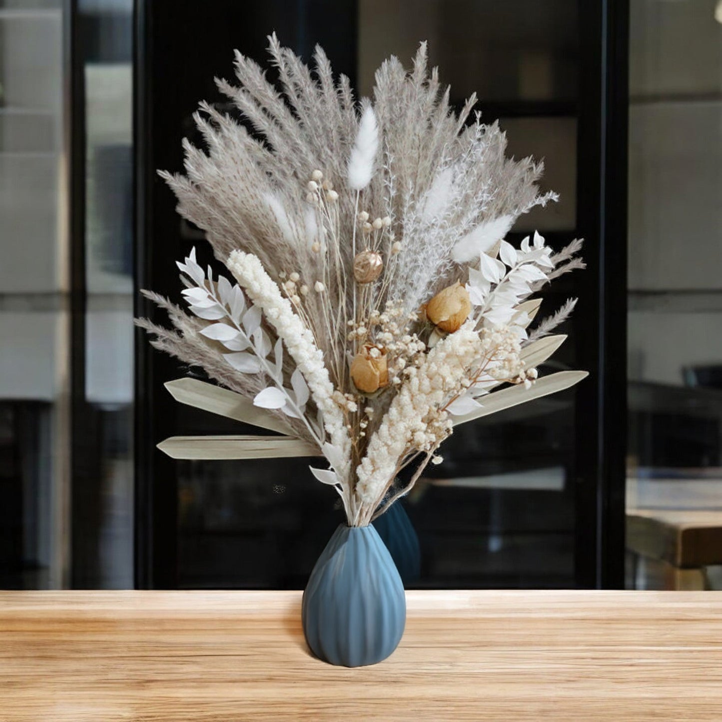 Dried Floral Arrangement with Pampas Grass, Eucalyptus, and Sunburst Accent