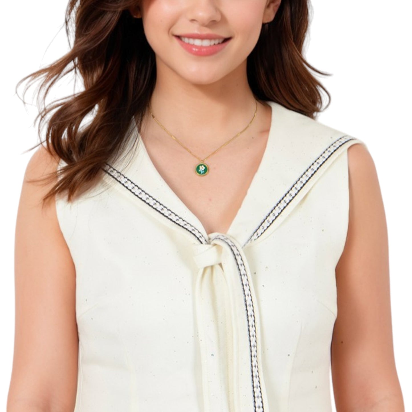 Alilang Women's Gold Tone Chain Necklace with Green Enamel Flower Pendant