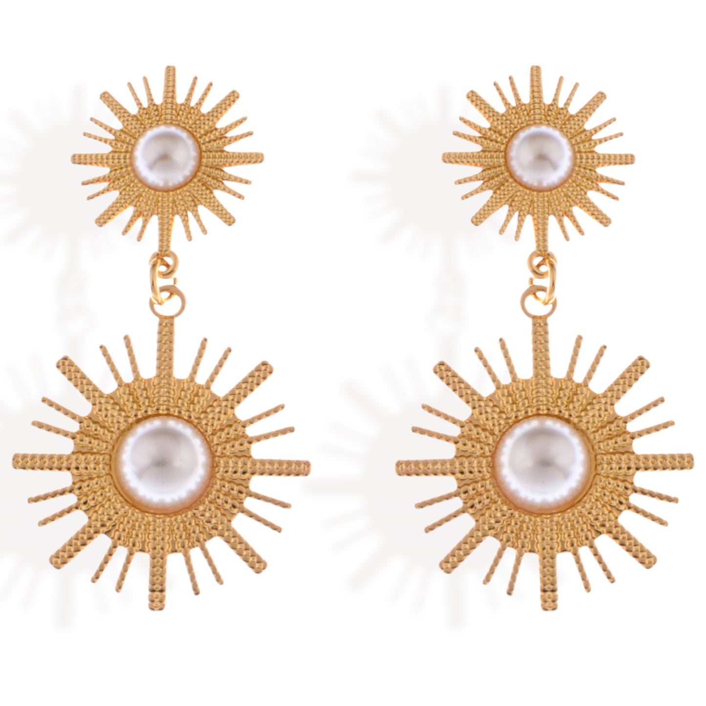 Alilang Women's Gold Tone Sunburst Dangle Earrings with Pearl Accents