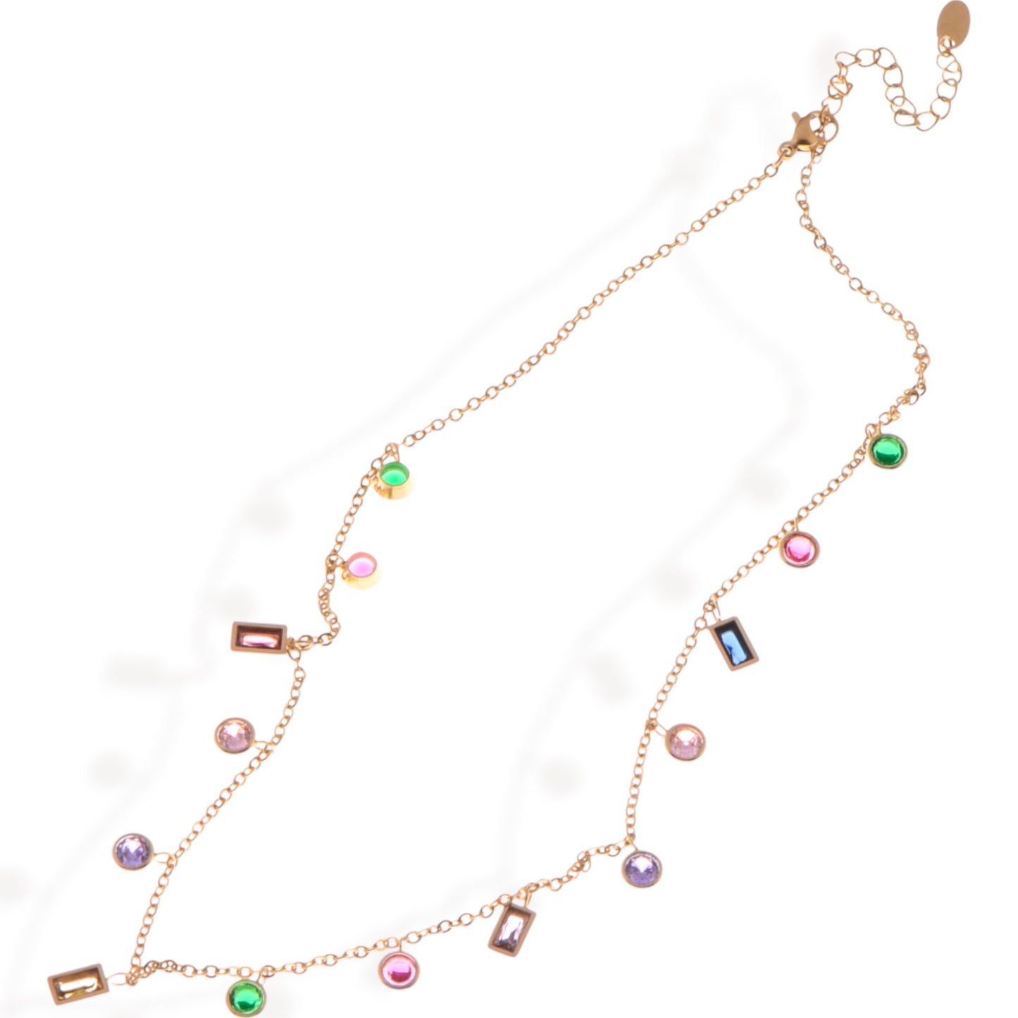 Alilang Women's Multi-Colored Gemstone Pendant Necklace on Gold Tone Chain