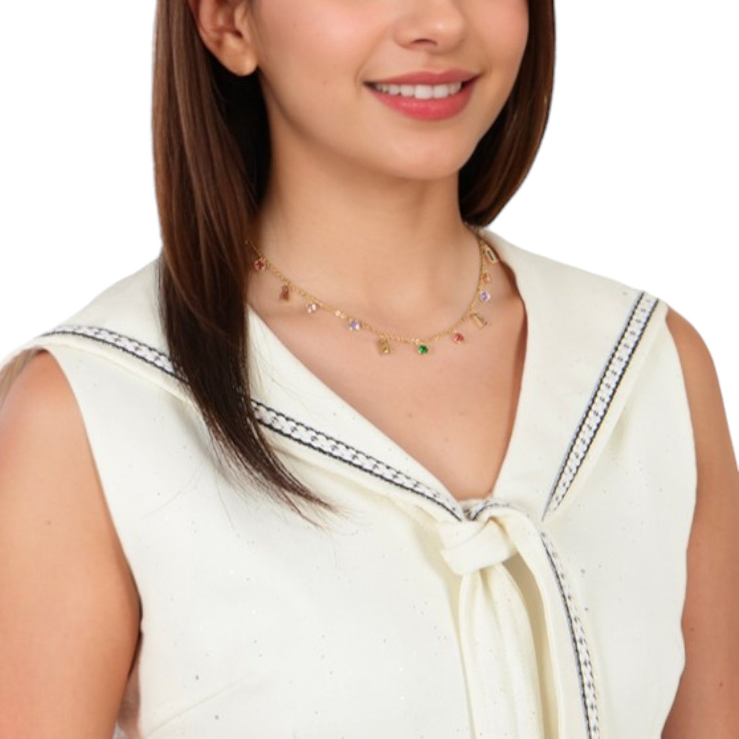 Alilang Women's Multi-Colored Gemstone Pendant Necklace on Gold Tone Chain