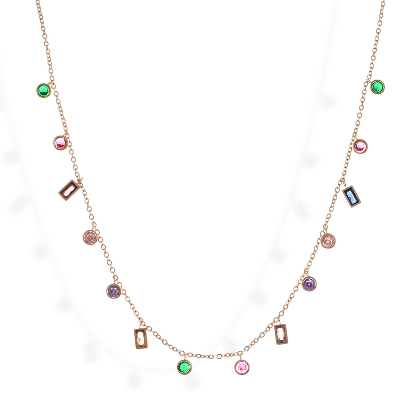 Alilang Women's Multi-Colored Gemstone Pendant Necklace on Gold Tone Chain