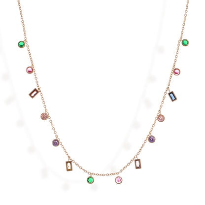 Alilang Women's Multi-Colored Gemstone Pendant Necklace on Gold Tone Chain
