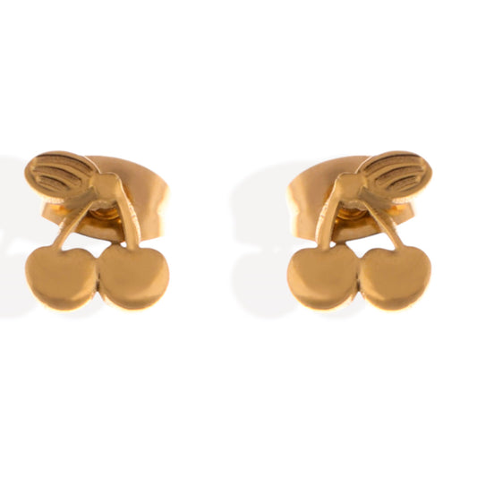 Alilang Women's Gold Tone Cherry Shaped Stud Earrings with Leaf Detail