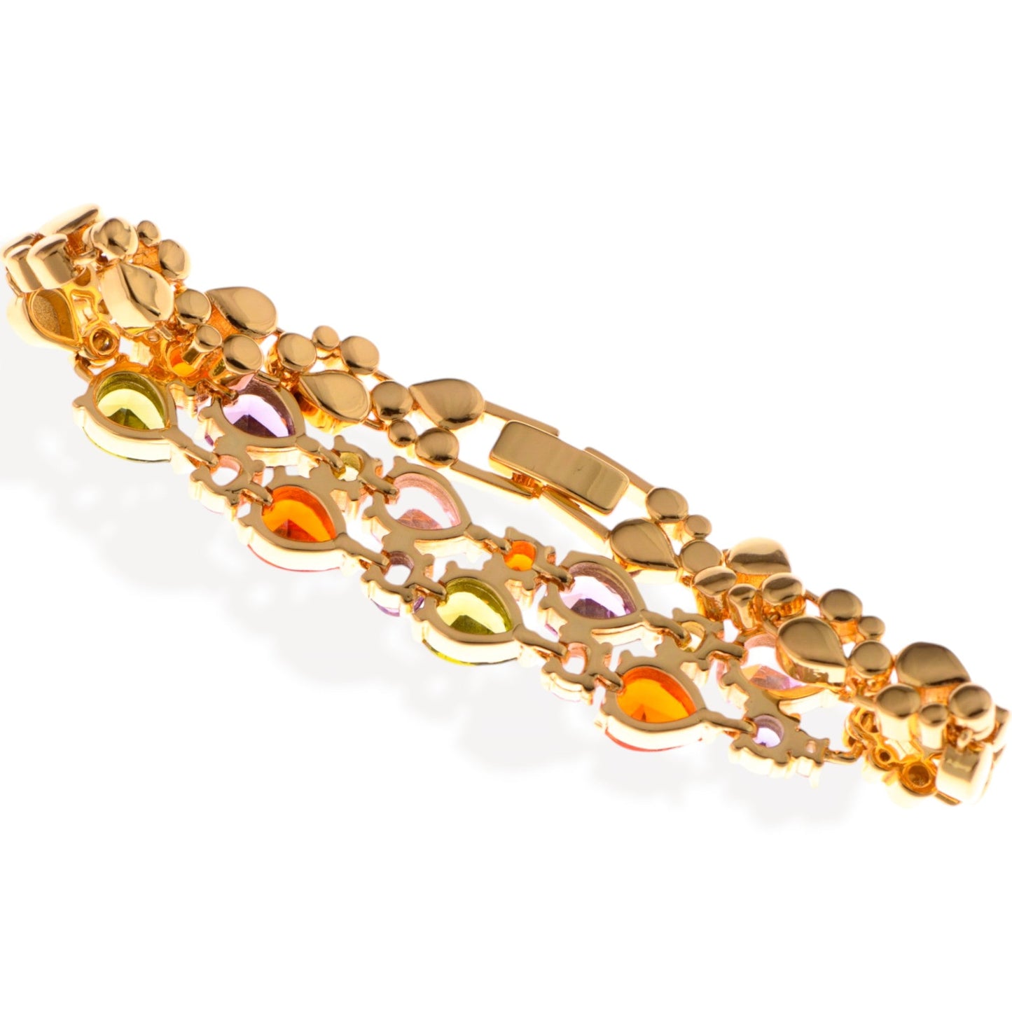 Gold Tone Bracelet with Multi-Colored Gemstone Accents