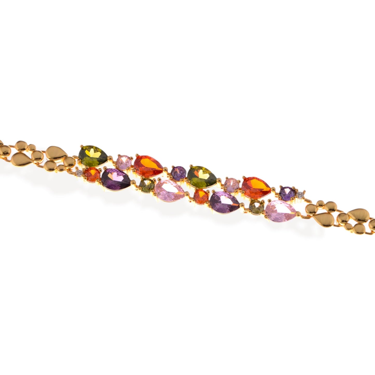 Gold Tone Bracelet with Multi-Colored Gemstone Accents
