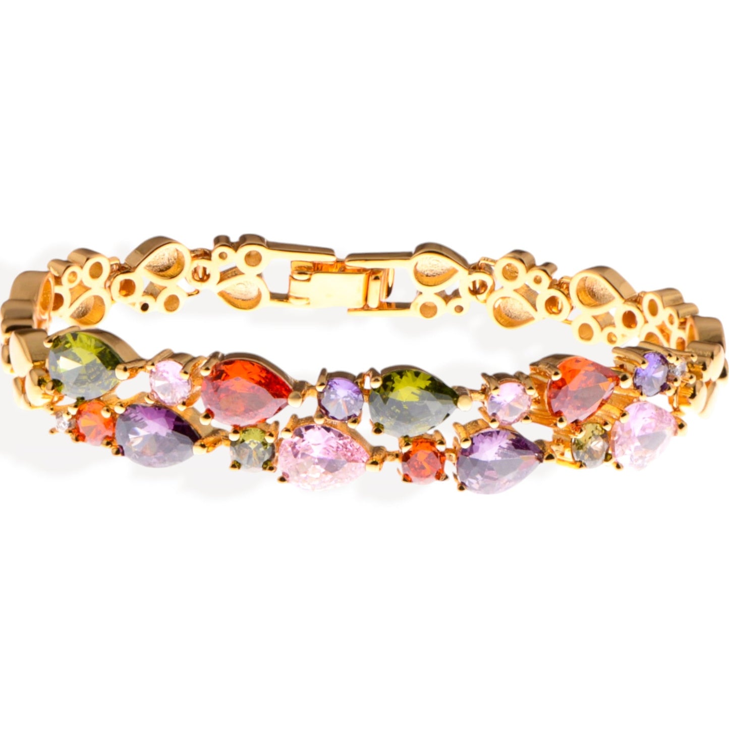 Gold Tone Bracelet with Multi-Colored Gemstone Accents