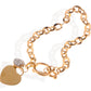 Gold Tone Chain Bracelet with Double Heart Charms and Toggle Clasp