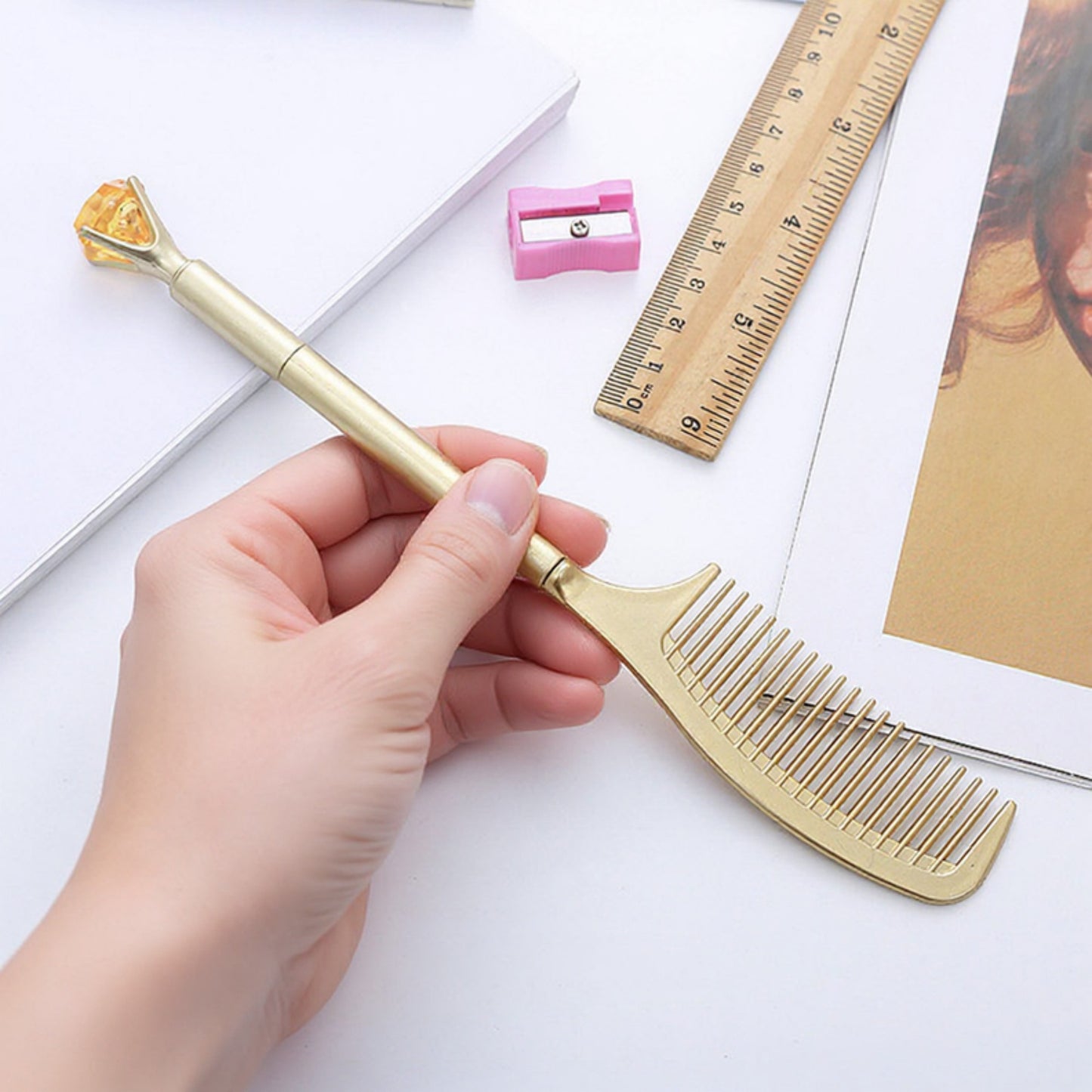 Comb Pen 4-Piece Set with Dual-Use Design and Metallic Finish