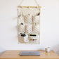 Hanging Fabric Storage Organizer with Wooden Rod and Multi-Pocket Design