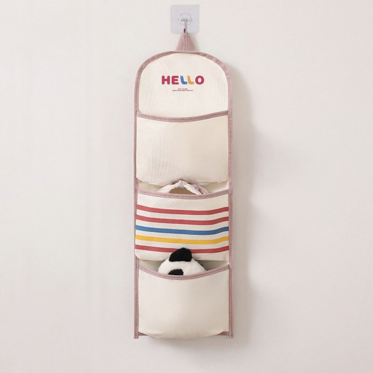 Hanging Wall Storage Organizer with Fabric Multi-Pockets and Striped Accent Design