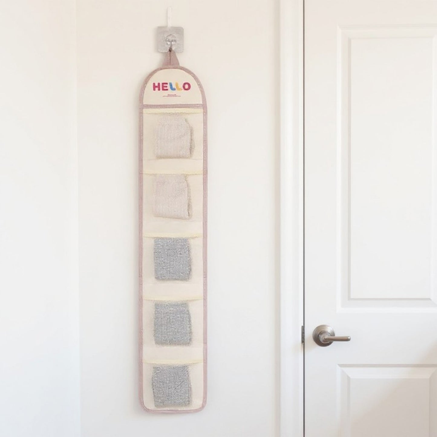 Hanging Wall Storage Organizer with multiple Mesh Pockets and Print Design