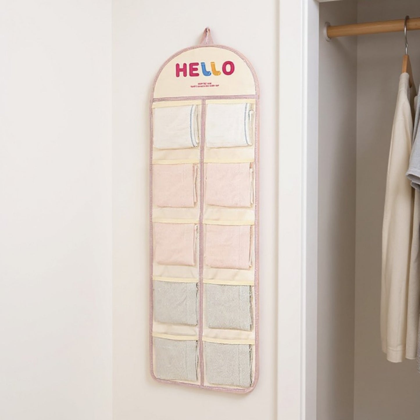 Hanging Wall Storage Organizer with multiple Mesh Pockets and Print Design
