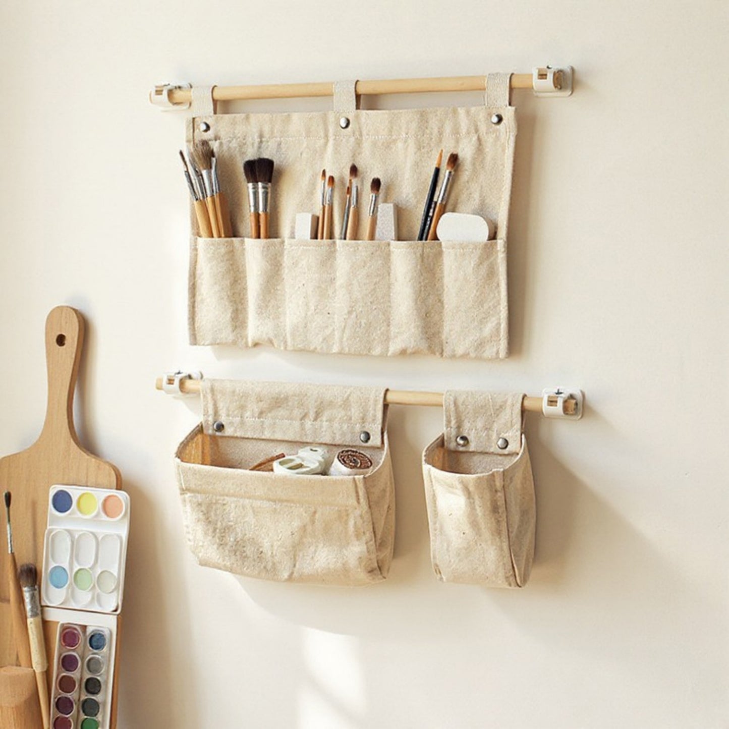 Hanging Wall Storage Basket with Front Pocket and Reinforced Canvas Construction