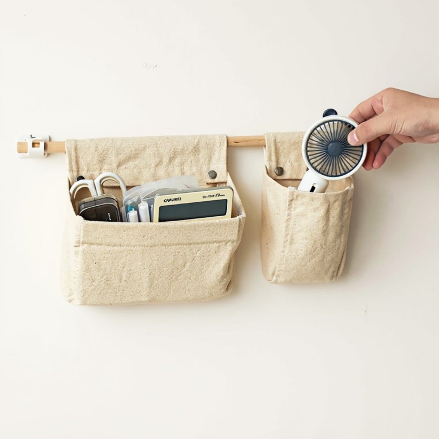 Hanging Wall Storage Basket with Front Pocket and Reinforced Canvas Construction