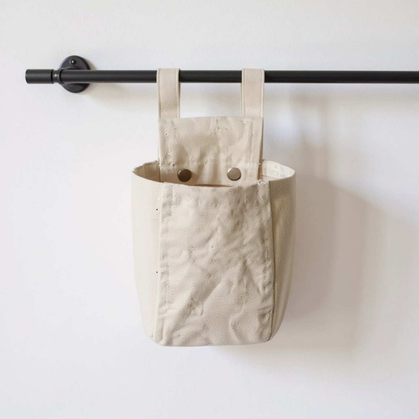Hanging Wall Storage Basket with Front Pocket and Reinforced Canvas Construction