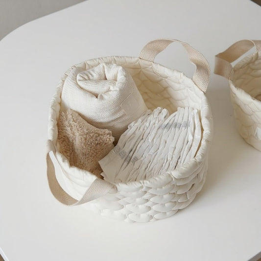 Quilted Fabric Storage Basket with Dual Handles and Soft Padded Design