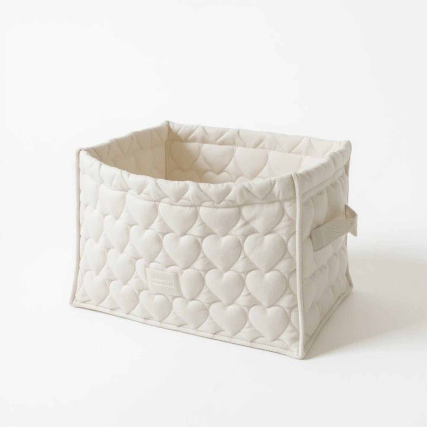 Quilted Square Storage Basket with Heart Pattern and Side Handles
