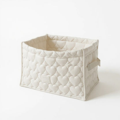Quilted Square Storage Basket with Heart Pattern and Side Handles