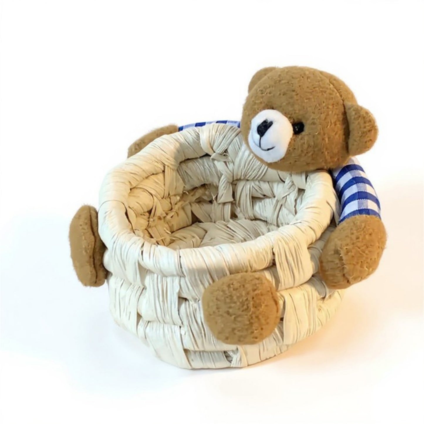 Woven Storage Basket with Plush Bear Accent and Handcrafted Design