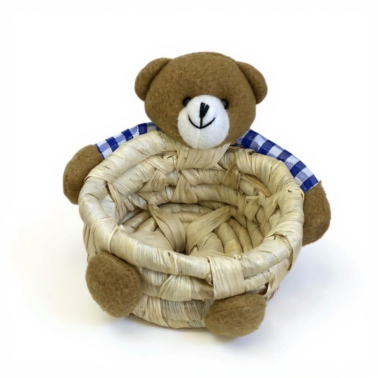 Woven Storage Basket with Plush Bear Accent and Handcrafted Design