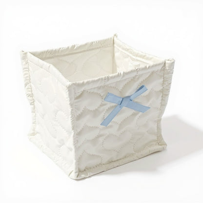 Quilted Storage Basket with Heart Stitching and Bow Accent