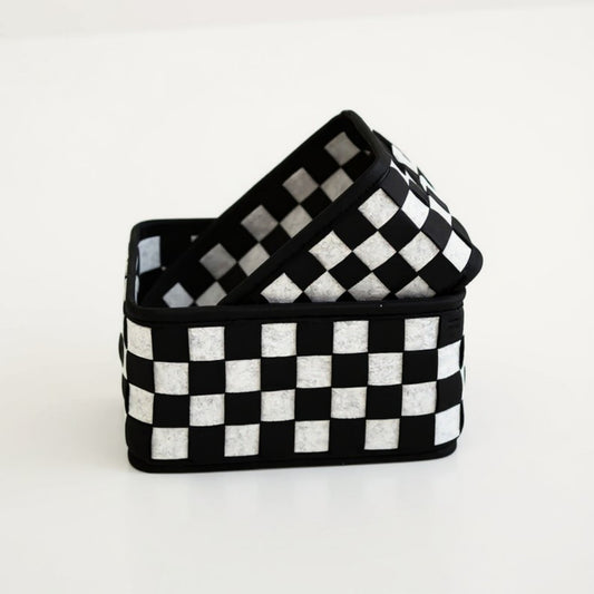 3-Piece Checkerboard Storage Basket Set with Soft Fabric and Modern Geometric Design