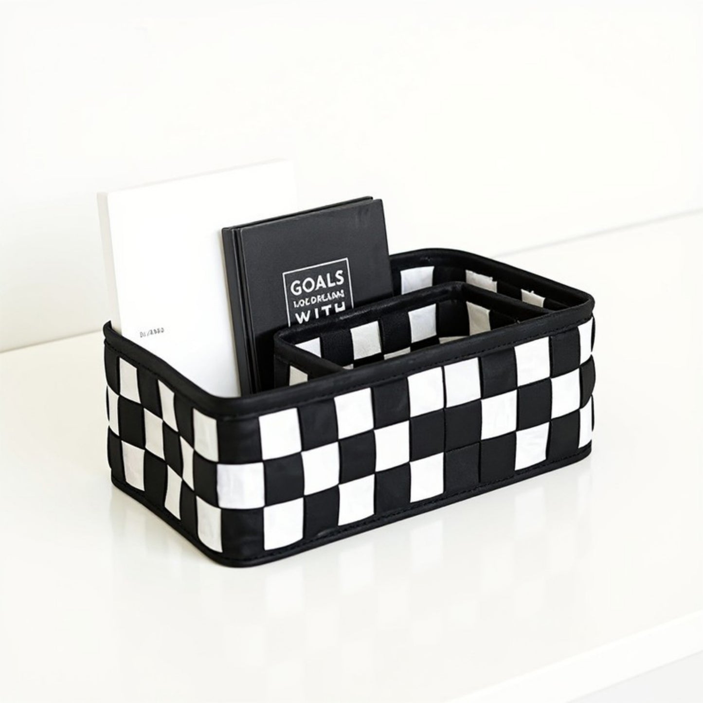 3-Piece Checkerboard Storage Basket Set with Soft Fabric and Modern Geometric Design
