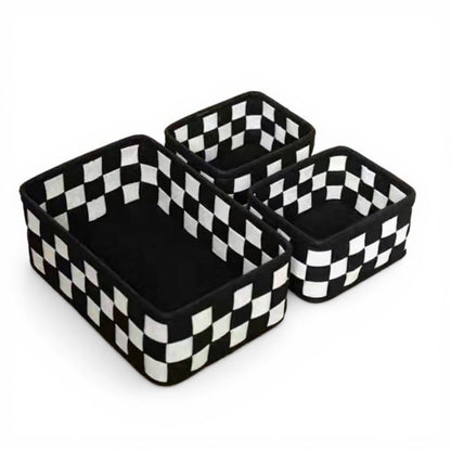 3-Piece Checkerboard Storage Basket Set with Soft Fabric and Modern Geometric Design