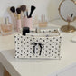 Quilted Polka Dot Storage Basket with Bow Accent and Soft Fabric Design