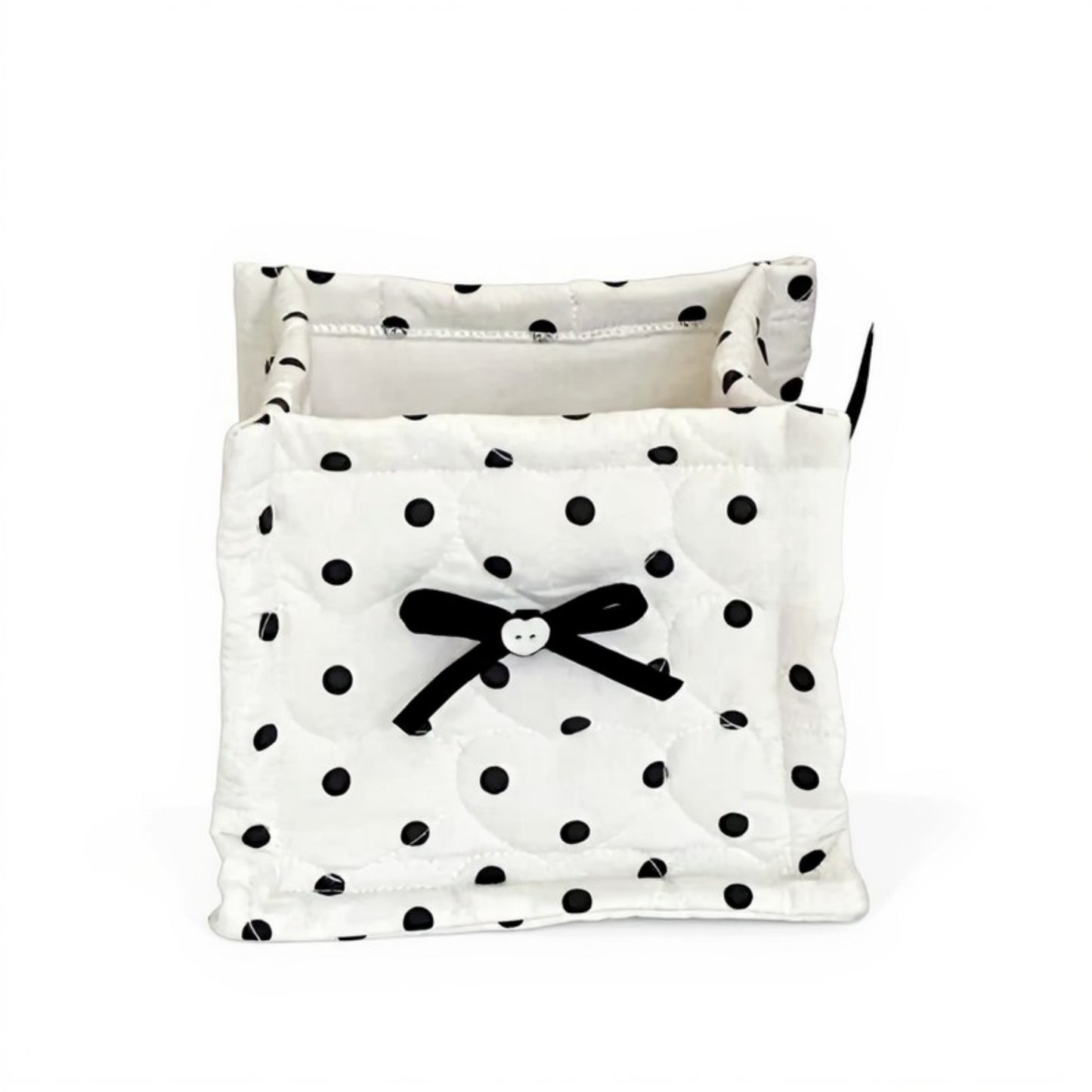 Quilted Polka Dot Storage Basket with Bow Accent and Soft Fabric Design