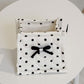 Quilted Polka Dot Storage Basket with Bow Accent and Soft Fabric Design