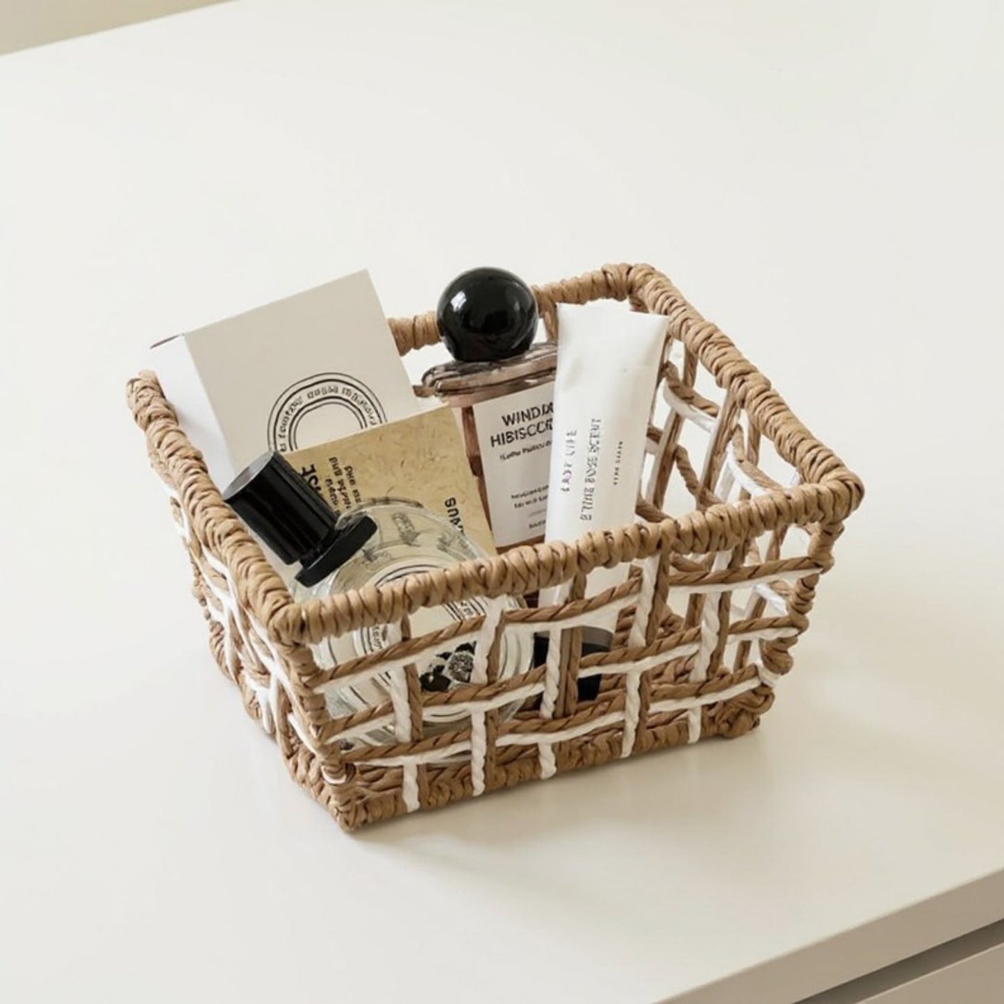 Open Weave Rattan Storage Basket with Reinforced Frame and Two-Tone Design