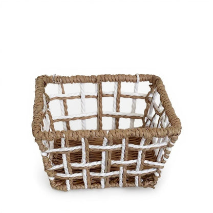 Open Weave Rattan Storage Basket with Reinforced Frame and Two-Tone Design