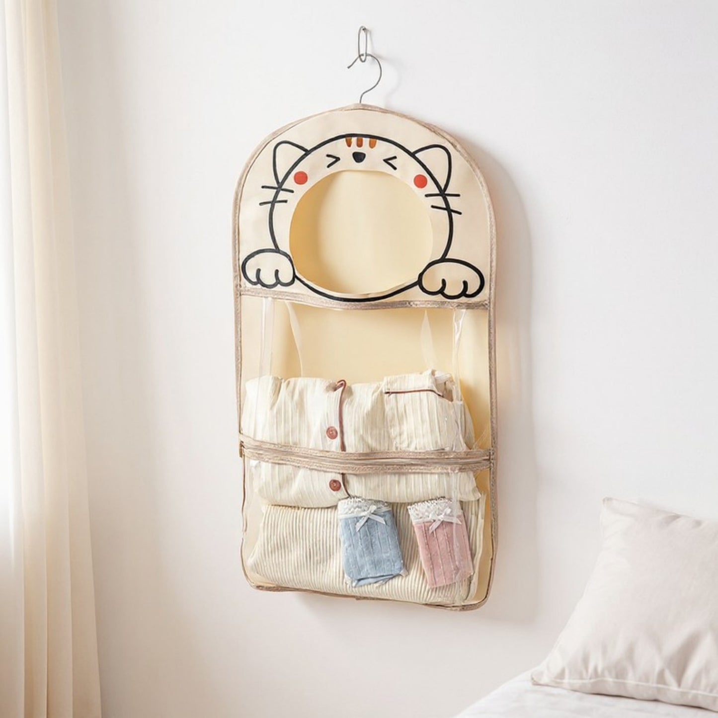 Hanging Cat Design Storage Organizer with Hook and Dual Compartments