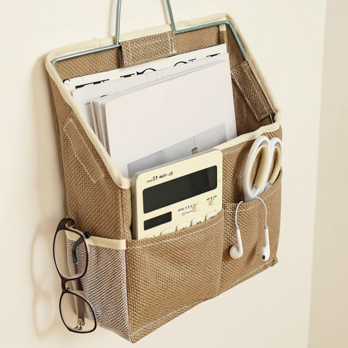 Hanging Wall Organizer with Dual Front Pockets and Mesh Side Compartments