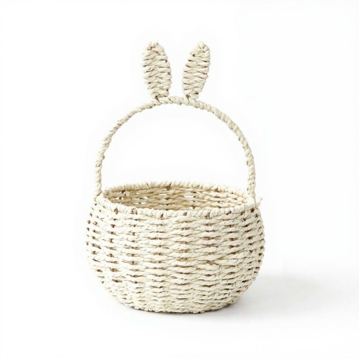 Woven Bunny Ear Basket with Handle and Round Storage Design