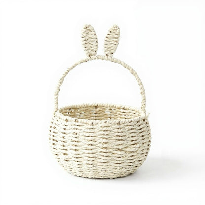 Woven Bunny Ear Basket with Handle and Round Storage Design