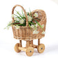Wicker Toy Baby Stroller Basket with Wooden Wheels and Handle