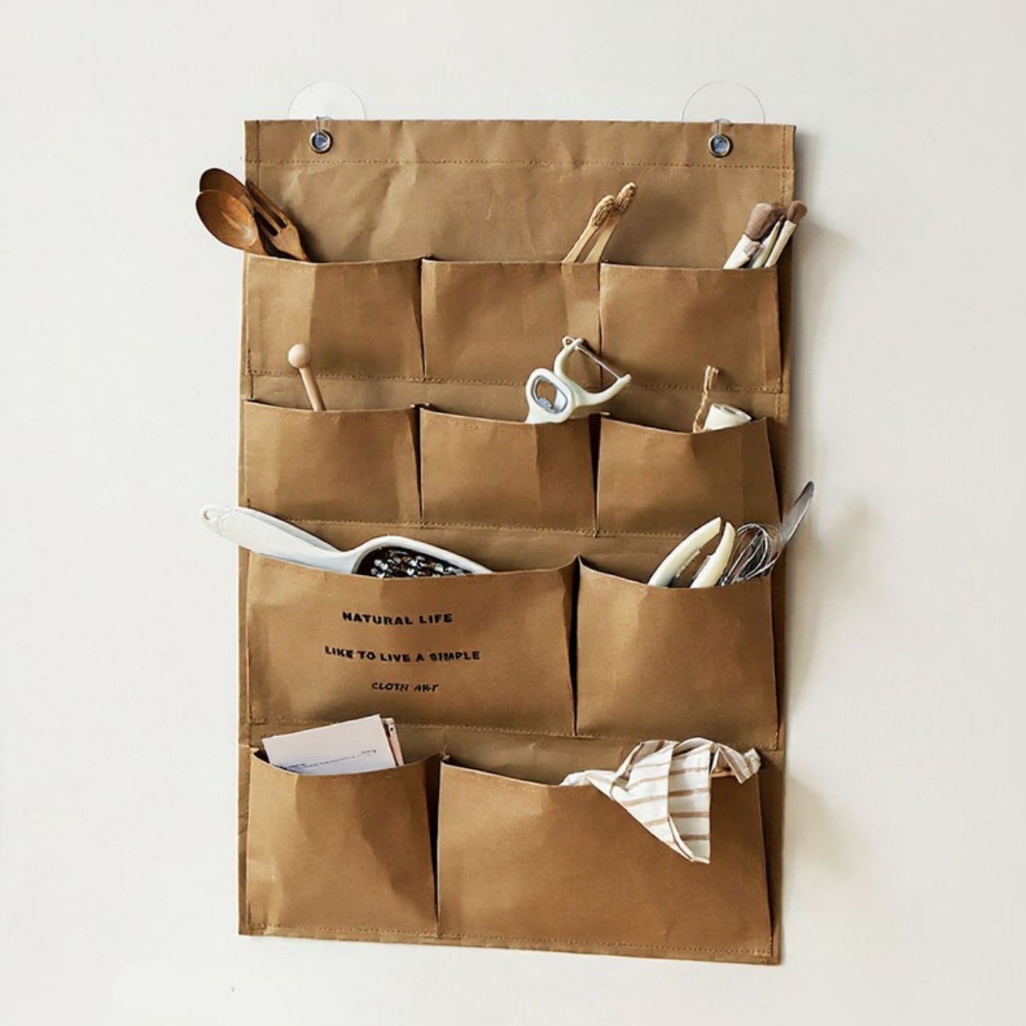 Multi-Pocket Hanging Wall Organizer with Durable Canvas Design