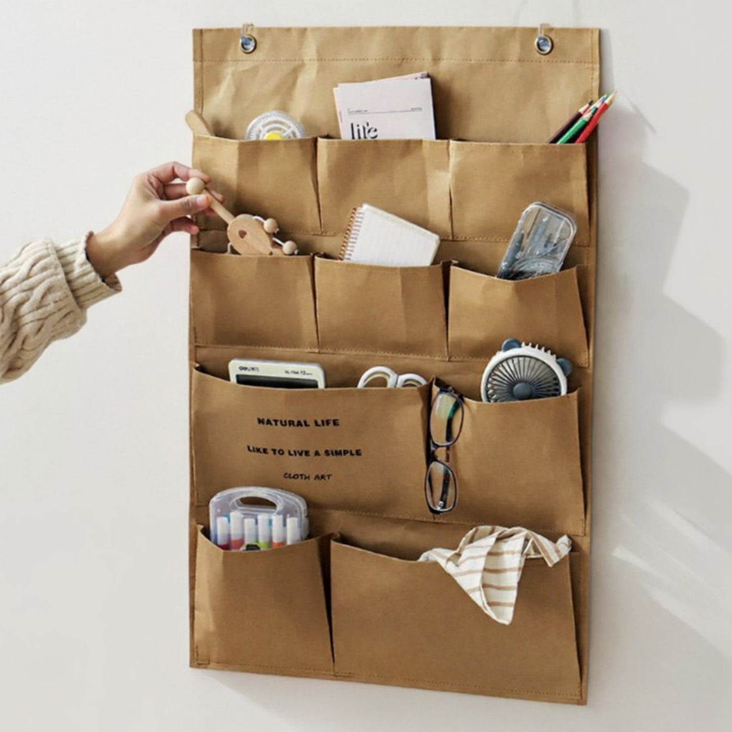 Multi-Pocket Hanging Wall Organizer with Durable Canvas Design