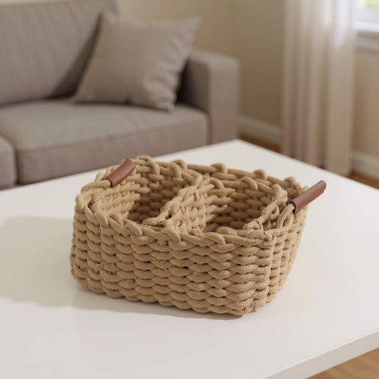 Set of 3 Braided Rope Storage Baskets with Reinforced Handles