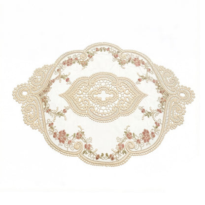 Embroidered Floral Lace Doily with Scalloped Edges and Vintage Detailing 11.8 in