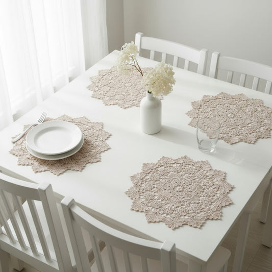 Round Lace Floral Placemat with Intricate Embroidered Detailing