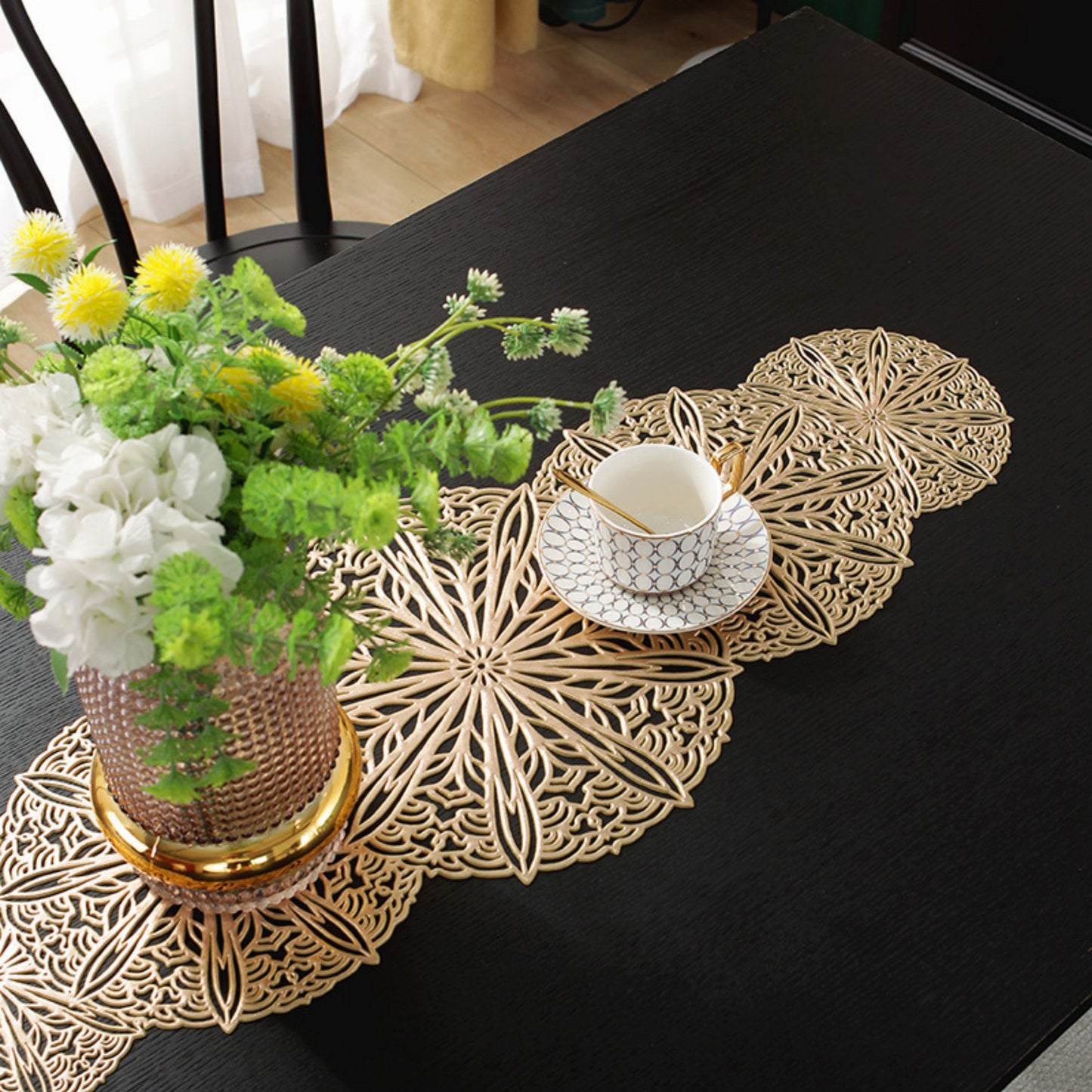 Decorative Floral Lace Table Mat with Layered Circular Design